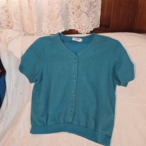 Alfred Dunner Teal Button-Up Blouse